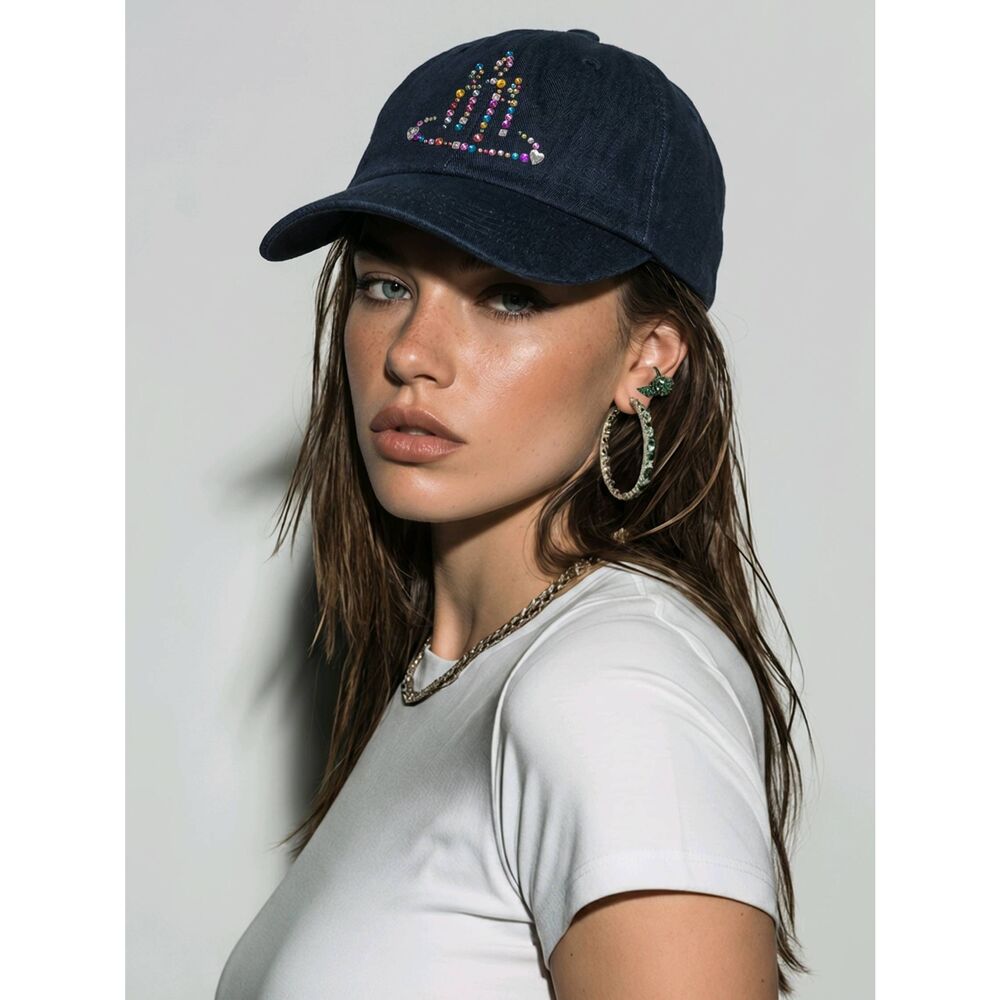 💜Vintage NWOT PartyLite Black Rhinestone Logo Adjustable Baseball Hat